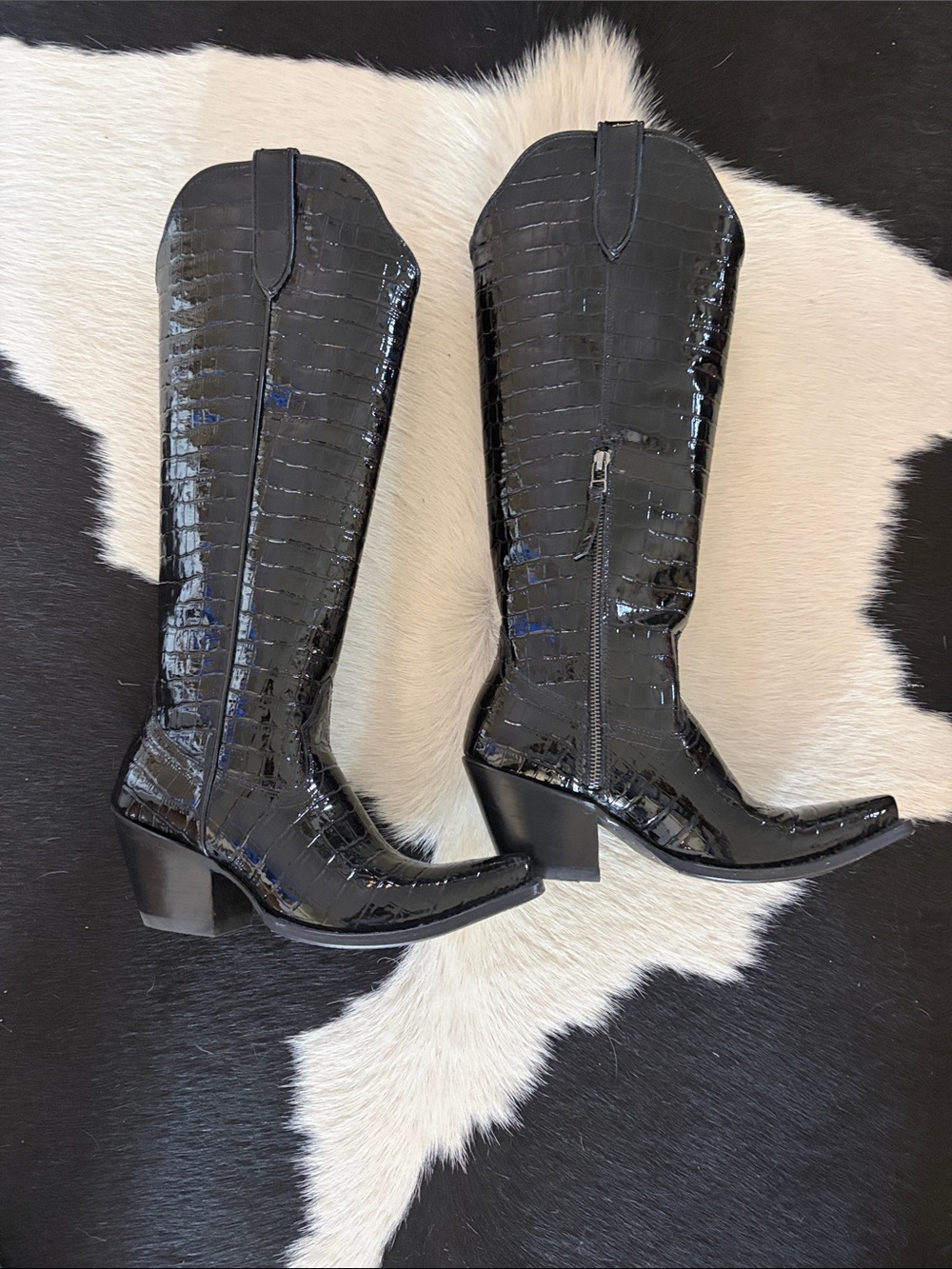 Ariat Casanova Black Croc-Embossed Patent Over-the-Knee Boots - Picture 2 of 4